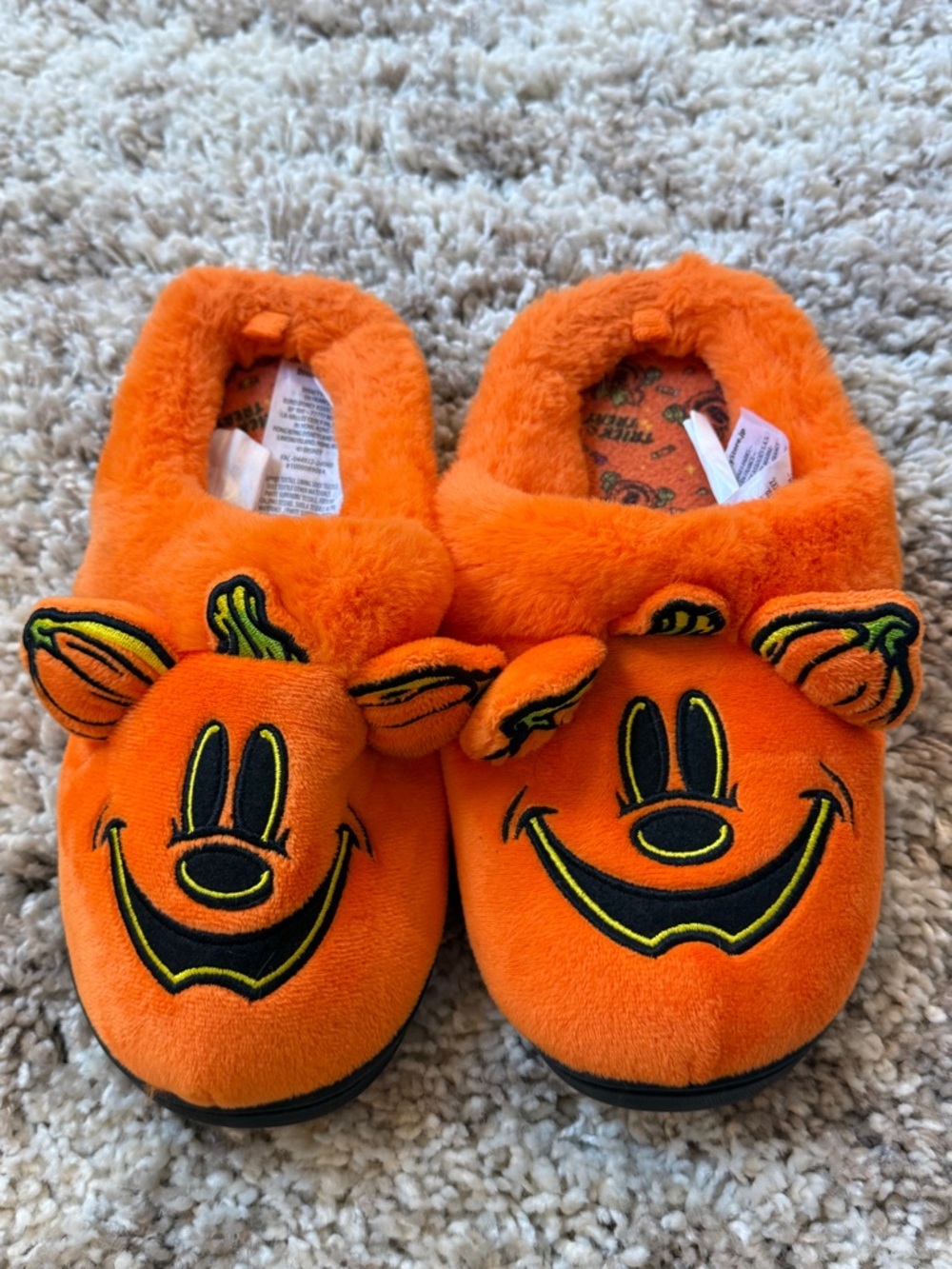 Disney Orange Plush Pumpkin Face Women's Slippers